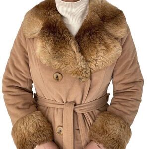 Vintage 1960s Womens Faux Fur Shearling Collar Penny Lane Jacket Coat Sz M